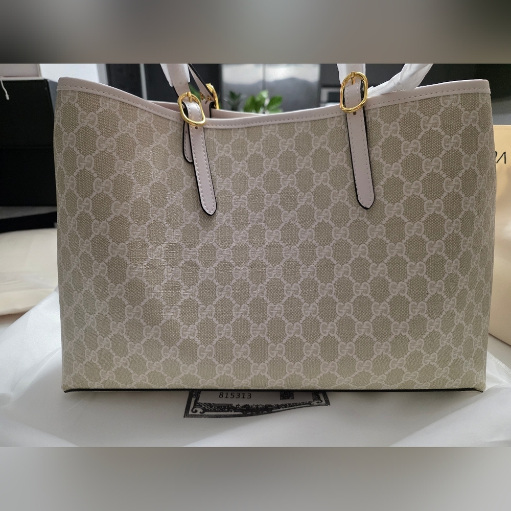Beige Monogram Tote Bag
